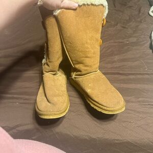 UGG Chestnut Suede Button-Accent Shearling-Lined Tall Boots